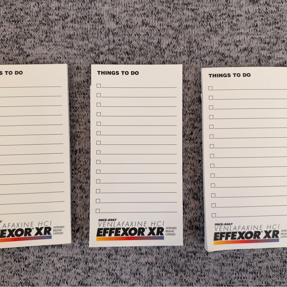 Effexor XR Pharmaceutical Lot of 3 To Do List Notepads Advertising Drug Rep
